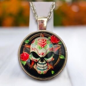 🆕 New Mens Silver Plated Handcrafted Skull Pendant Necklace